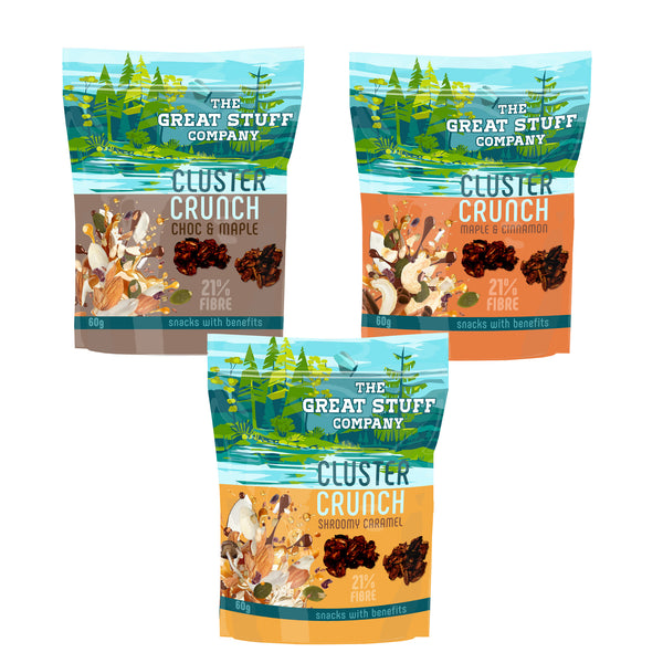 Cluster Crunch - Mixed Flavours - with Protein Crispies - 10 x 60g bags - NEW!