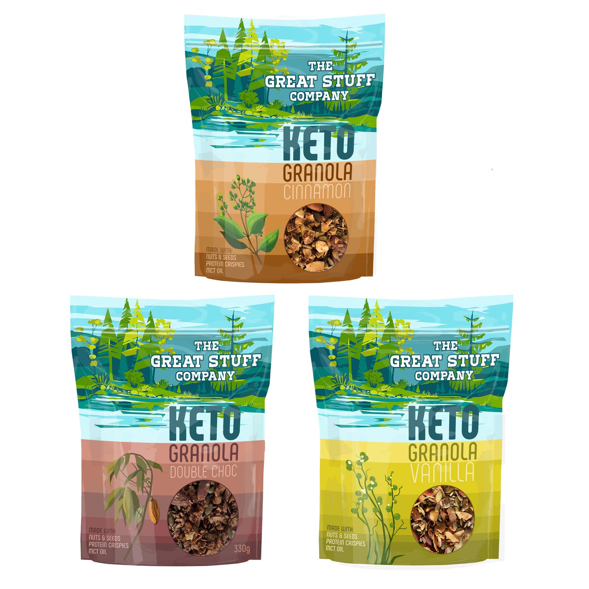 Keto Granola with MCT oil and Protein Crispies - Mixed Flavours - 3 x 330g bags