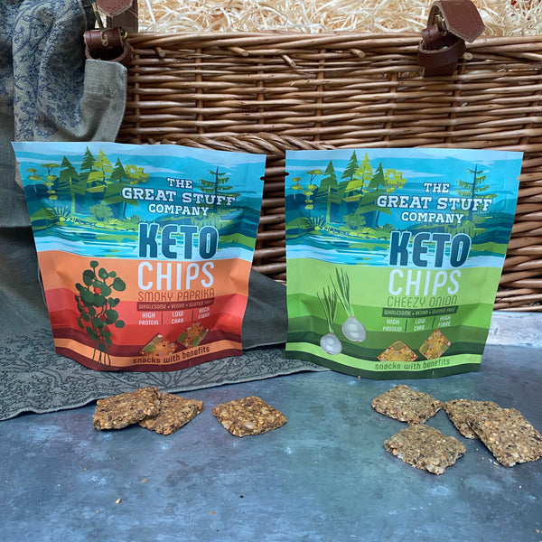 Keto Chips - Gluten-Free Cracker - Smoky Paprika and Cheesy Onion - Multi Pack - 10 x 60g