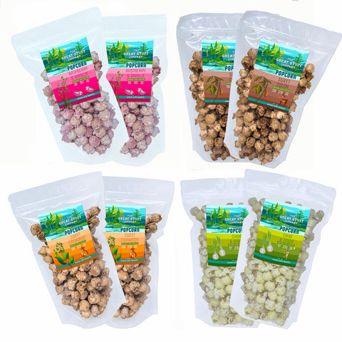 Popcorn Box - Mixed flavours - Cocoa, Raspberry, Cinnamon, Chive & Onion - 8 pouches